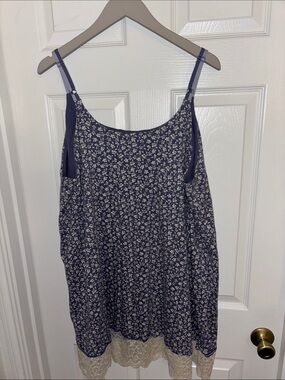 Lane Bryant Navy Floral Chemise with Cream Lace Hem